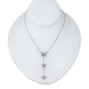 Butterfly Y Drop Necklace | Cubic Zirconia | Estate Sterling Silver 16"-18"